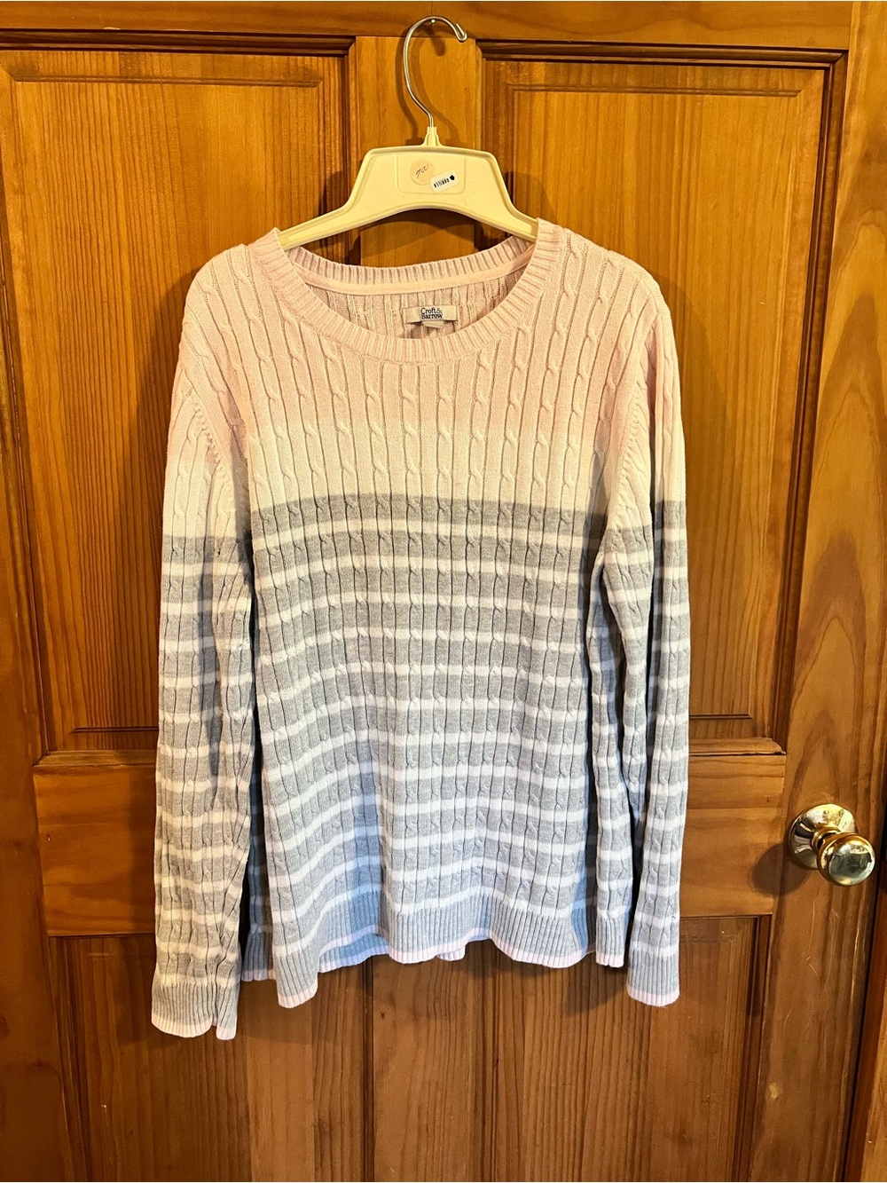 croft & barrow Pink to Gray Ombre Cable Crewneck Sweater